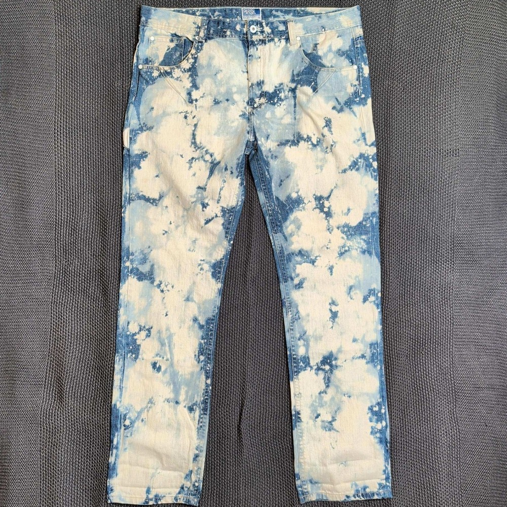Parish Nation Jeans Mens 38 Blue Acid Wash Bleach Cloud Print Streetwear Denim